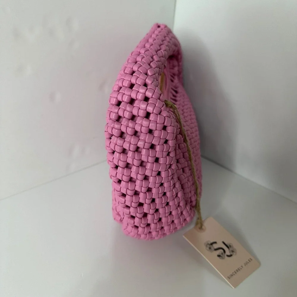 Sincerely Jules Bright Pink Woven Small Handbag Shoulder Bag Feminine Summer NEW